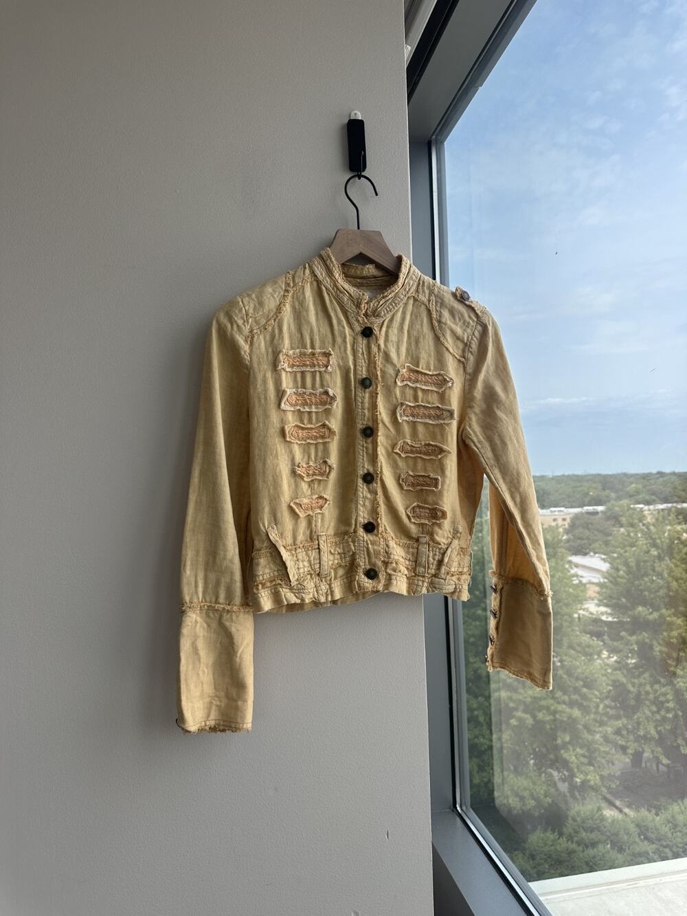 Napoleon Inspired Yellow Beige Military Y2K Style Cropped Jacket